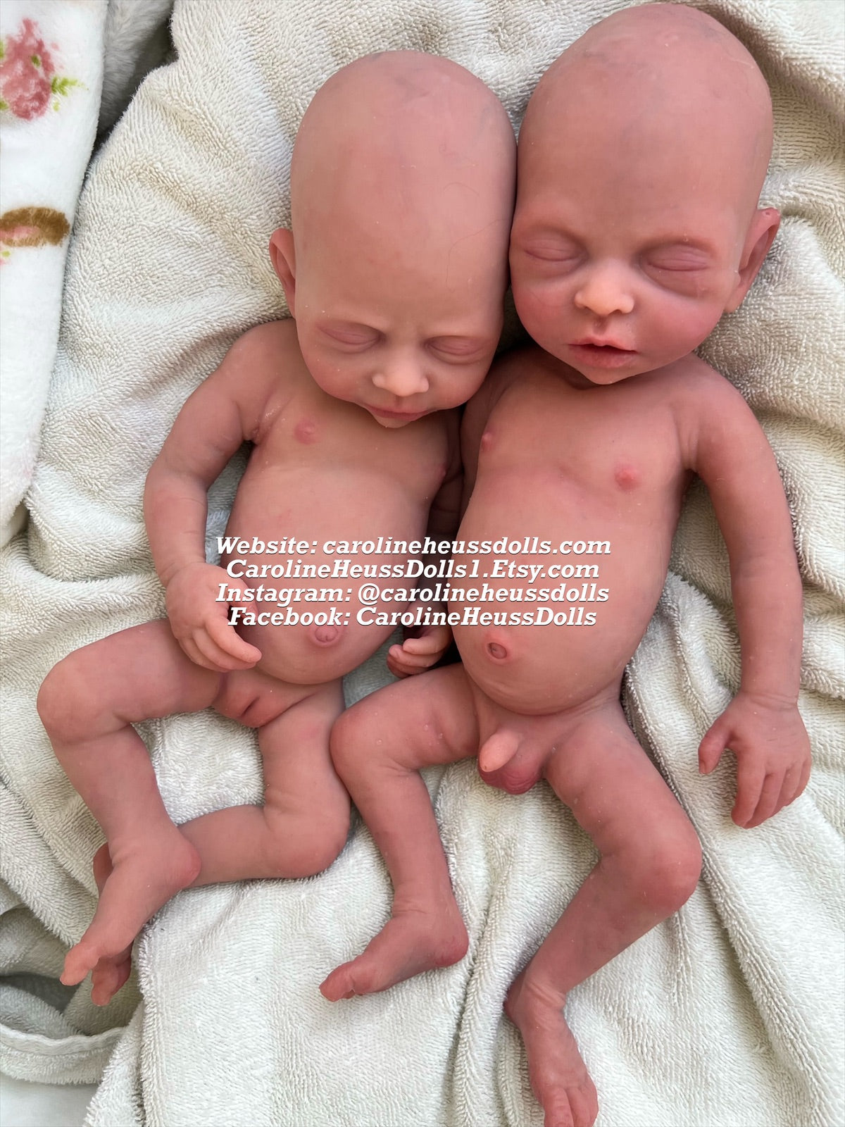 Customizable Twins, Full body solid silicone preemie reborn baby dolls, River & Ranger, layaway available.